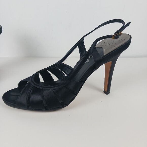 Cole Haan Sari Air Sling Black Satin Size 8.5 Open Toe Heels Air Tech Footbed - Picture 4 of 16